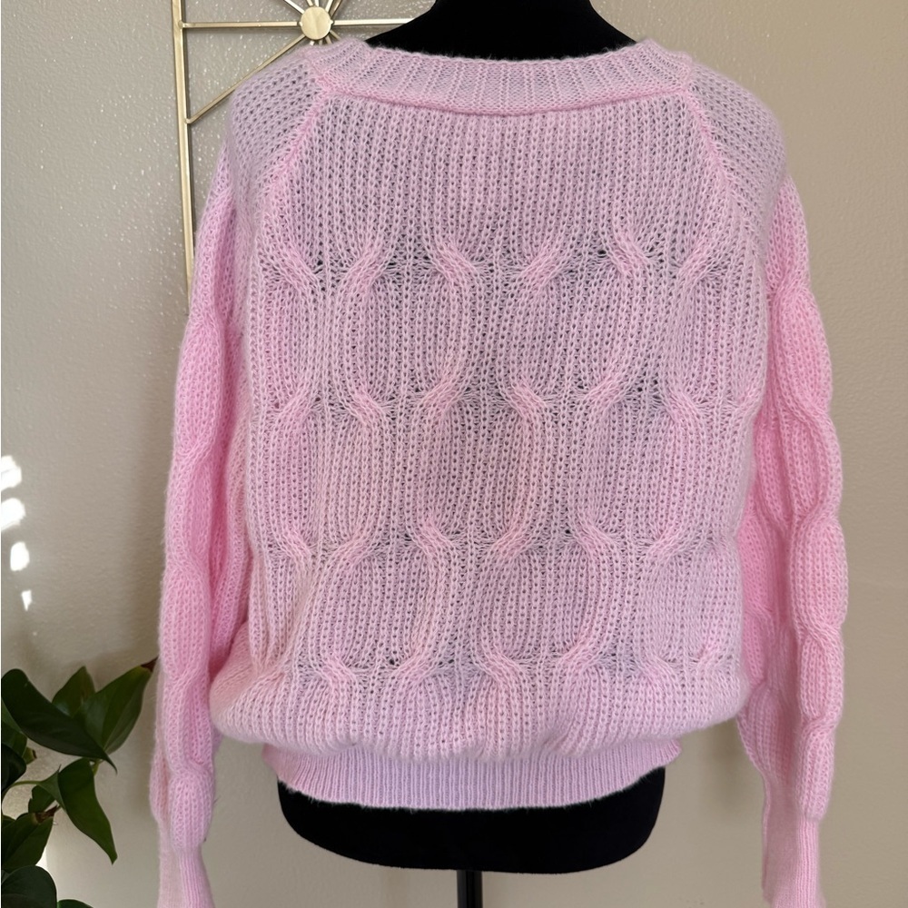 Pink Bow Knit Cardigan Sweater Coquette Cottagecore Oversized XL - Picture 6 of 7